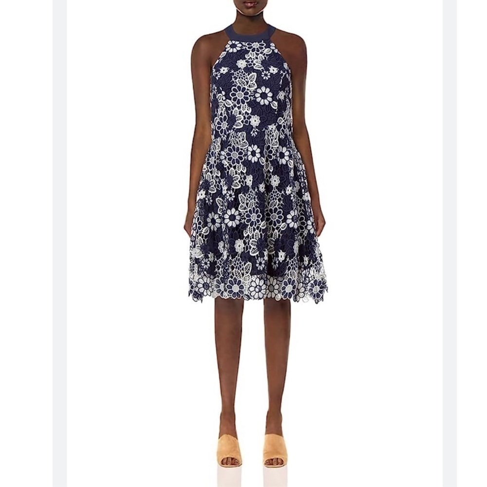 JOA Los Angeles halter lace fit and flare dress
